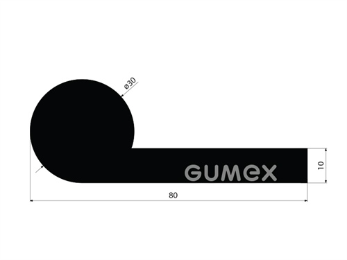Gumový profil tvaru "P", 80x30/10mm, 60°ShA, NBR, -40°C/+70°C, čierny